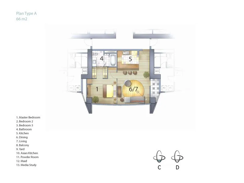 One-Bedroom Type A: 69 sqm