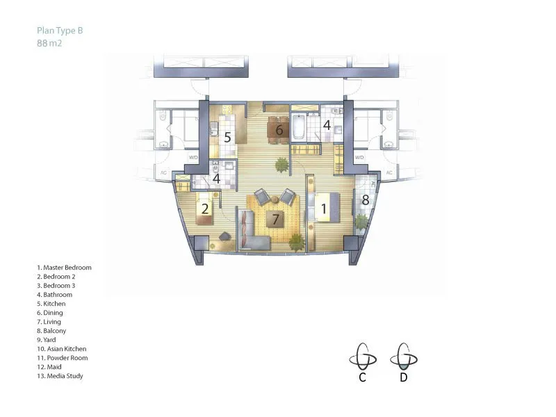 Two-Bedroom Type B: 89 sqm