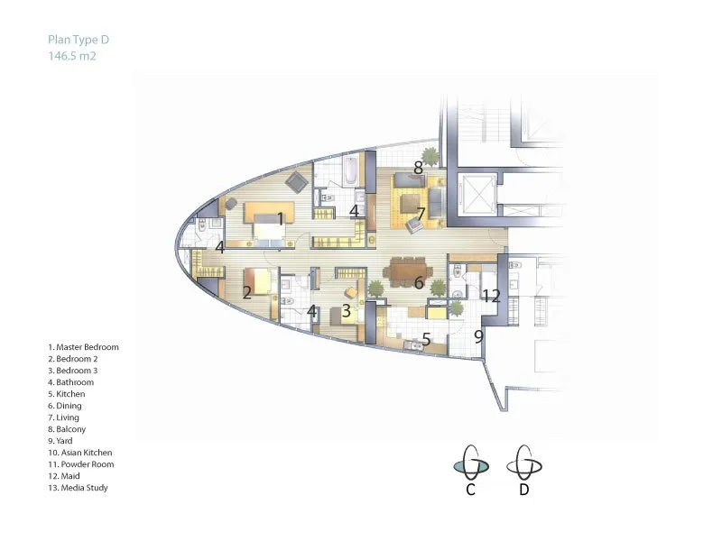 Three-Bedroom Type D: 146 sqm