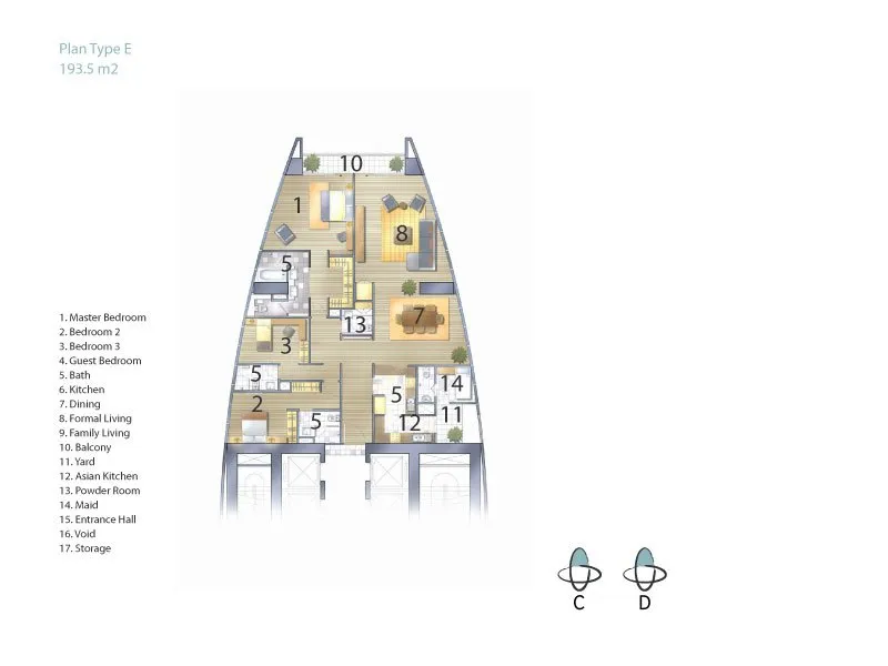 Three-Bedroom Type E: 193 sqm